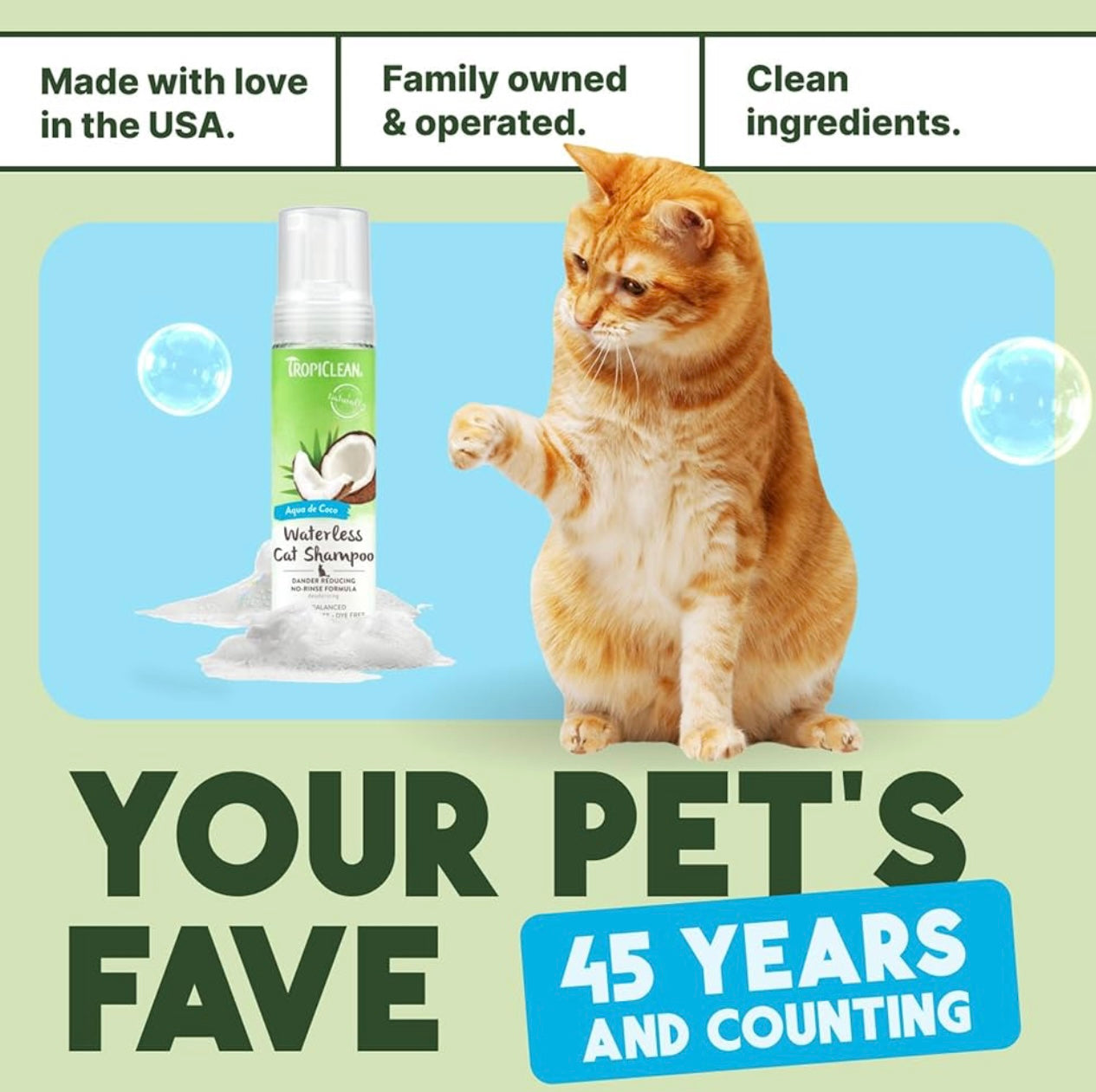 TropiClean Dander Reducing Waterless Cat Shampoo