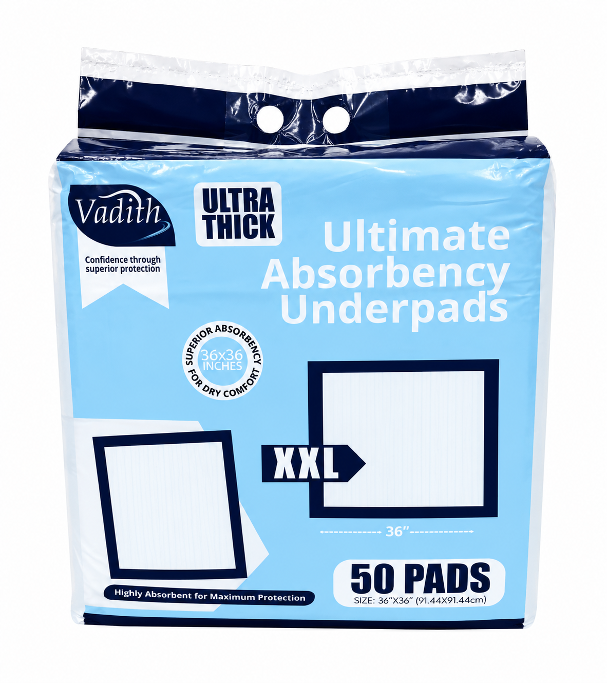 Vadith Ultra Thick Ultimate Absorbency Underpads – XXL 36”x36” (50 Pack)