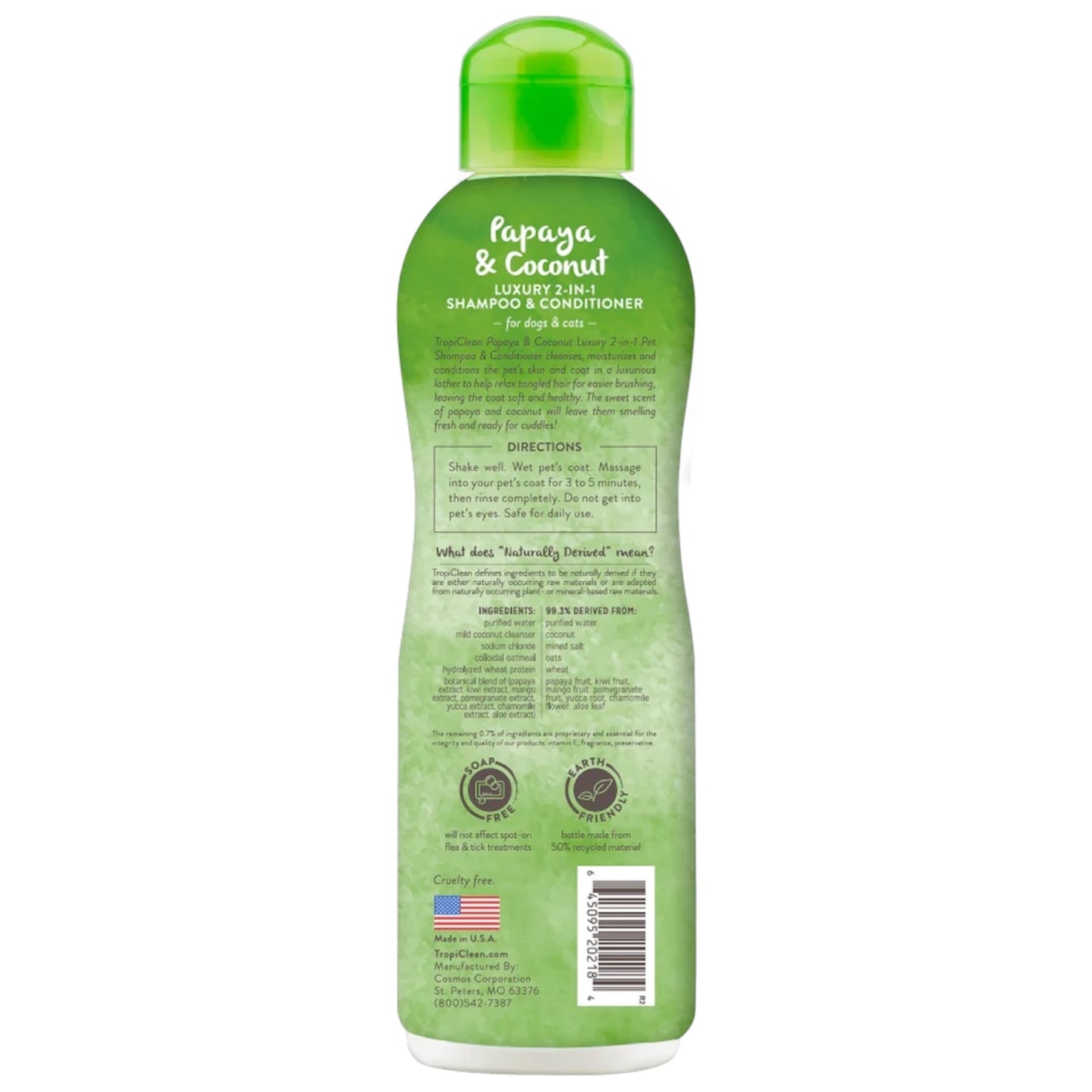 TropiClean Papaya & Coconut 2-In-1 Shampoo and Conditioner for Pets