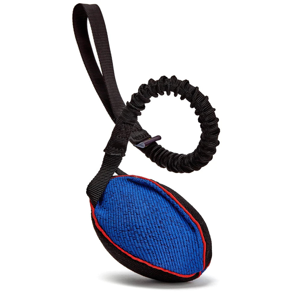 FDT Multi-Color French Linen Football Dog Toy with Bungee Handle