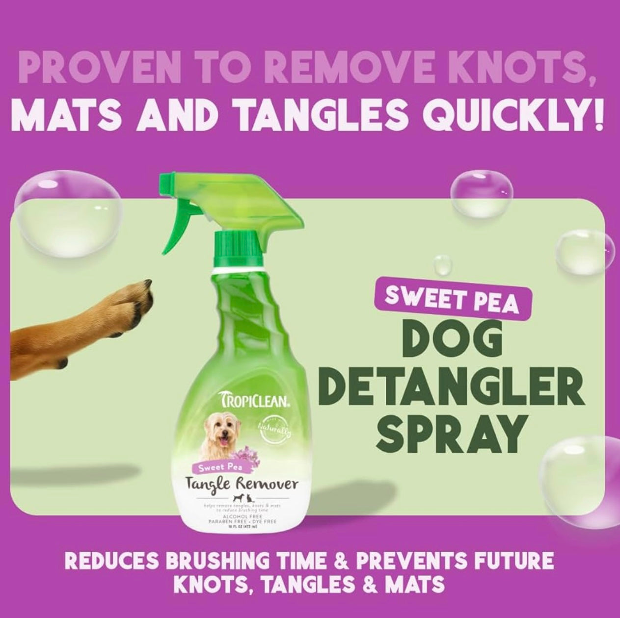 TropiClean Sweet Pea Tangle Remover Spray for Dogs & Cats