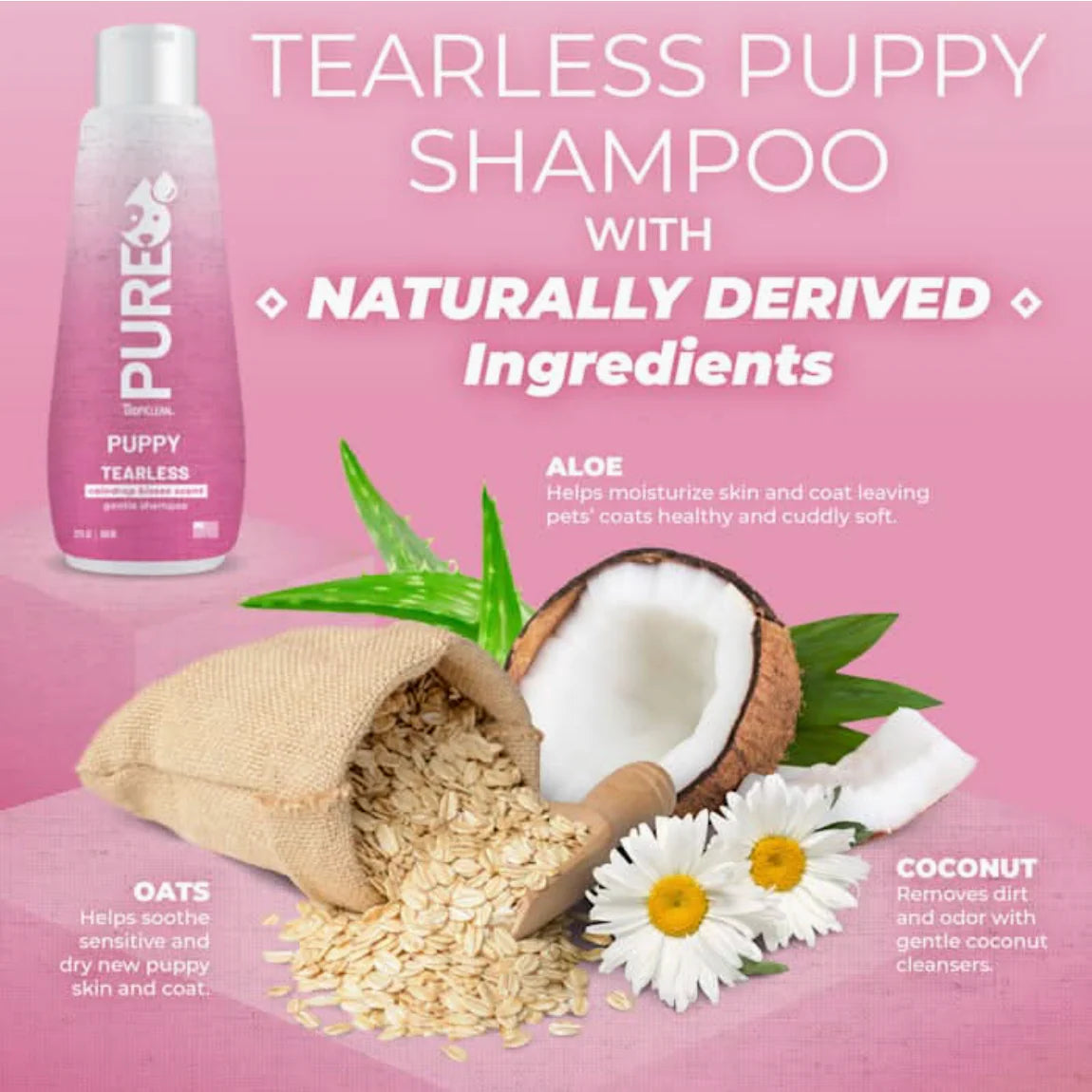 TropiClean PURE Raindrop Kisses Tearless Plant-Based Puppy Shampoo
