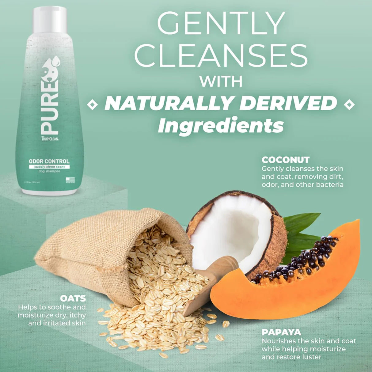 TropiClean PURE Cuddly Clean Odor Control Plant-Based Dog Shampoo