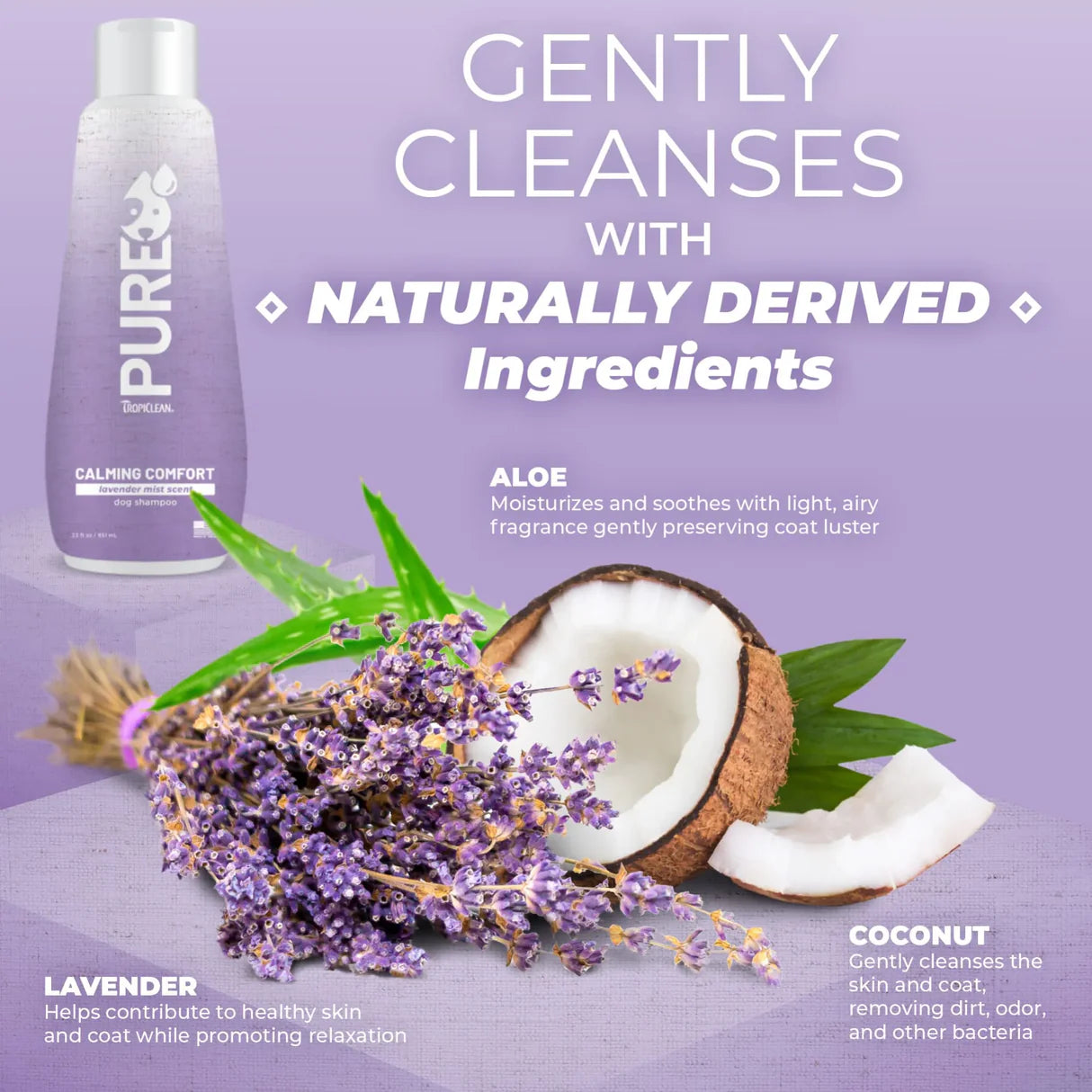 TropiClean PURE Lavender Mist Calming Plant-Based Pet Shampoo
