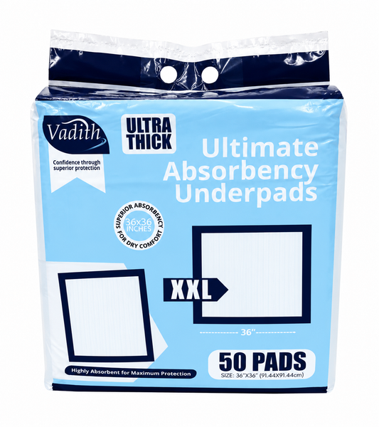 Vadith Ultra Thick Ultimate Absorbency Underpads – XXL 36”x36” (50 Pack)