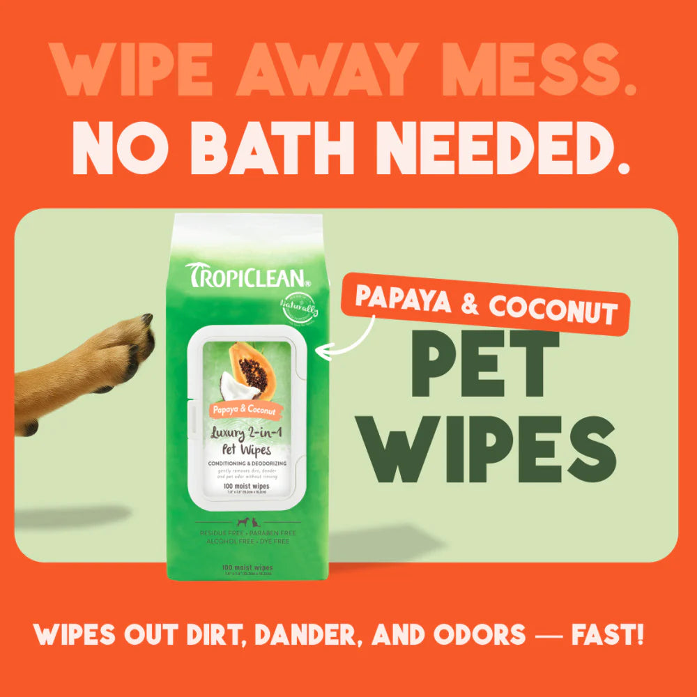 TropiClean Papaya & Coconut Luxury 2-In-1 Pet Wipes