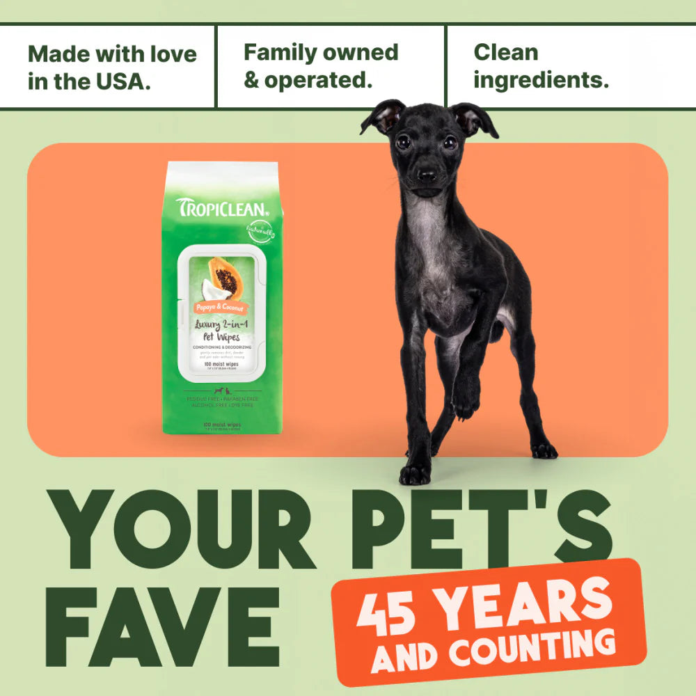 TropiClean Papaya & Coconut Luxury 2-In-1 Pet Wipes