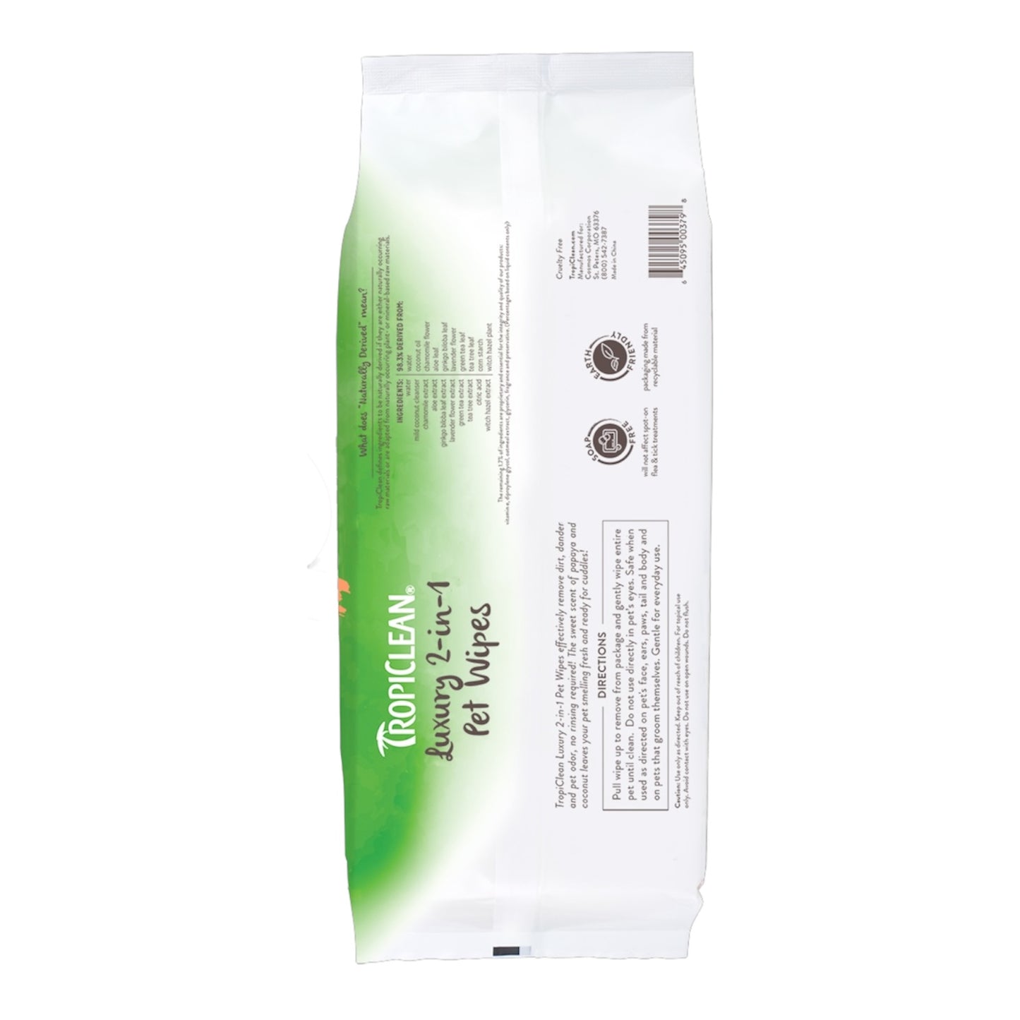 TropiClean Papaya & Coconut Luxury 2-In-1 Pet Wipes