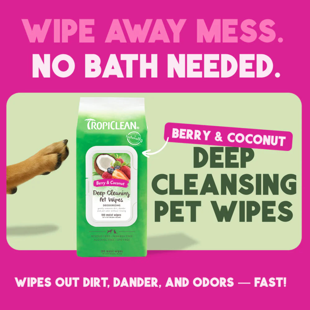 TropiClean Berry & Coconut Deep Cleaning Pet Wipes