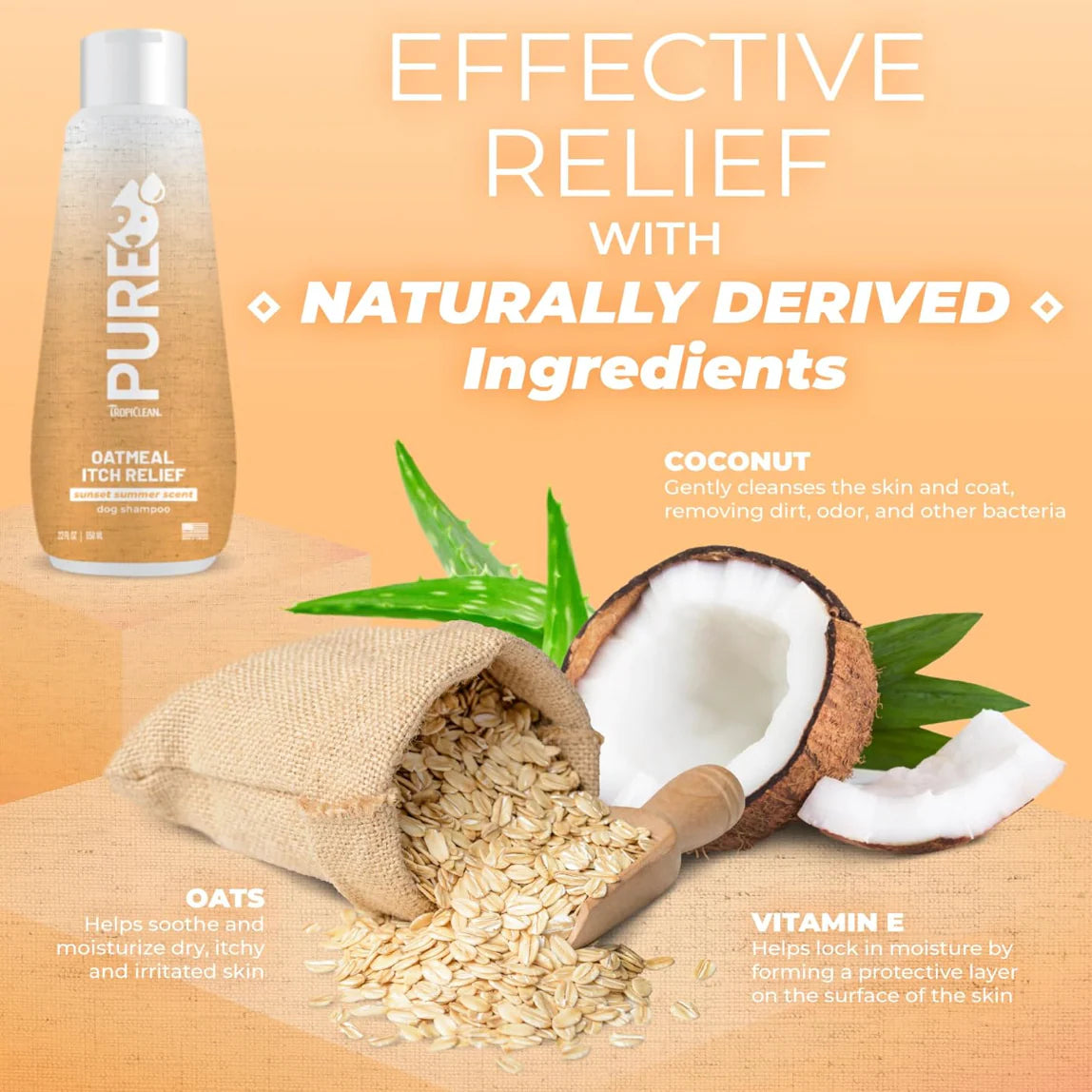 TropiClean PURE Sunset Summer Oatmeal Itch Relief Plant-Based Pet Shampoo